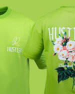 Neon green oversized floral print t-shirt for men – front and back view